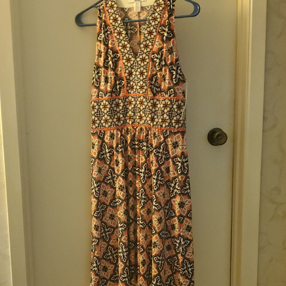 Orange and Brown Sleeveless Halter Dress